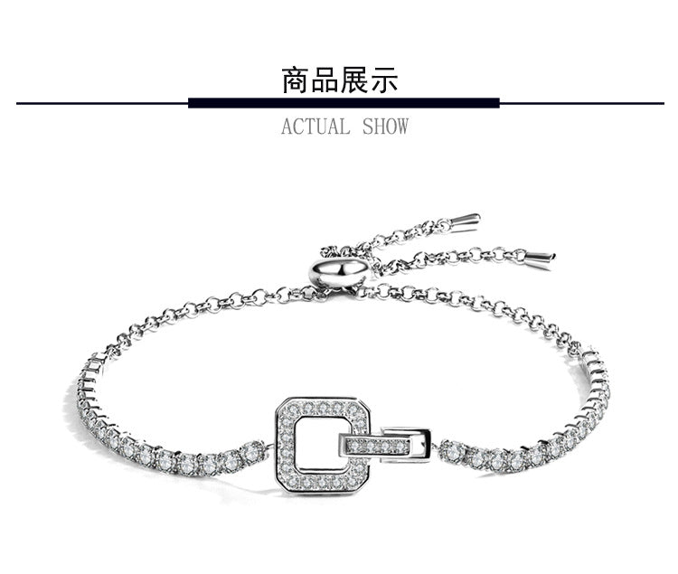 New Hot Selling Square Buckle Moissanite Bracelet for Women925Pure Silver Light Luxury Elegant Women's Style TikTok Kuaishou Live Wholesale