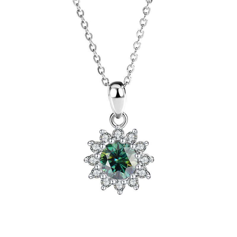 Genuine Moissanite Necklace for Women, Pure Silver Sunflower Diamond Pendant, Women's Light Luxury Versatile Collarbone Chain, Birthday Gift