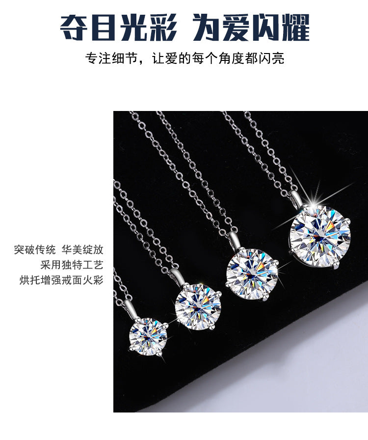 S925Sterling Silver Classic Four-Claw Moissanite Pendant Necklace for Women Fashion High-End Collarbone Chain Jewelry Wholesale