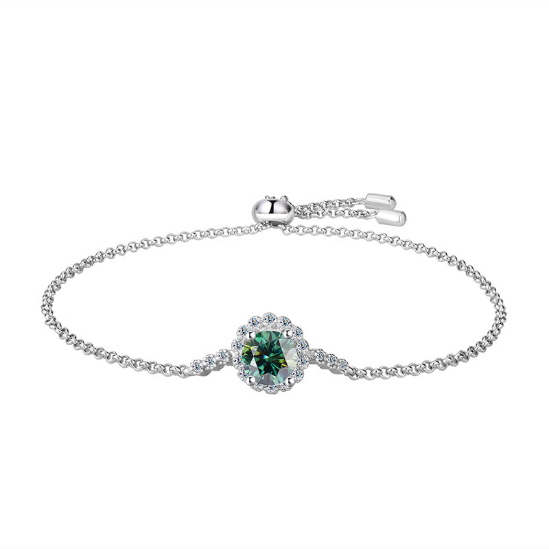 S925Sterling Silver Moissanite Round Bracelet Fashion Simple Small Daisy Bangle for Women Adjustable Size Factory Wholesale