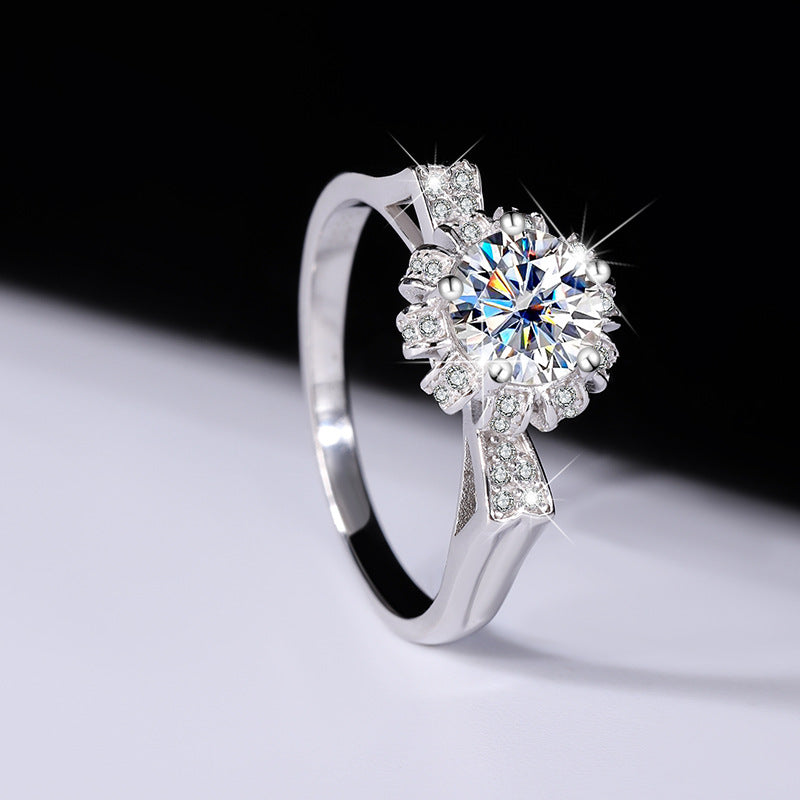 Sterling Silver Moissanite Cat Ear Flower Holding Couple Rings Pair Rings Real Diamond Diamond Ring Proposal Wedding Birthday Gift