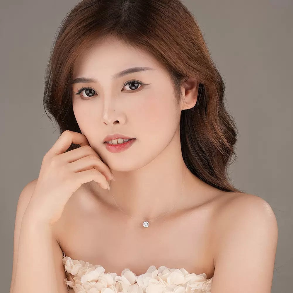 Same Style as Zhao Lusi S925Silver Collarbone Chain Mermaid Tears Necklace for Women, Niche High-end Moissanite Pendant Wholesale