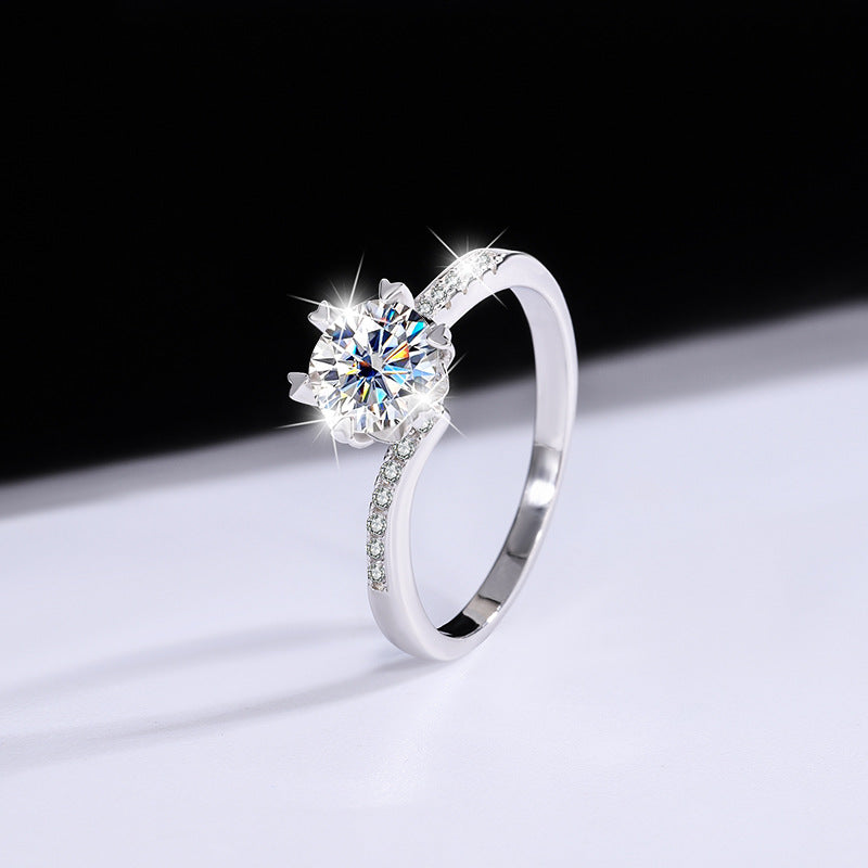 s925Sterling Silver Ring Twisted Arm Snowflake Moissanite High-end Fashion Women's Cross-border E-commerce Diamond Wholesale