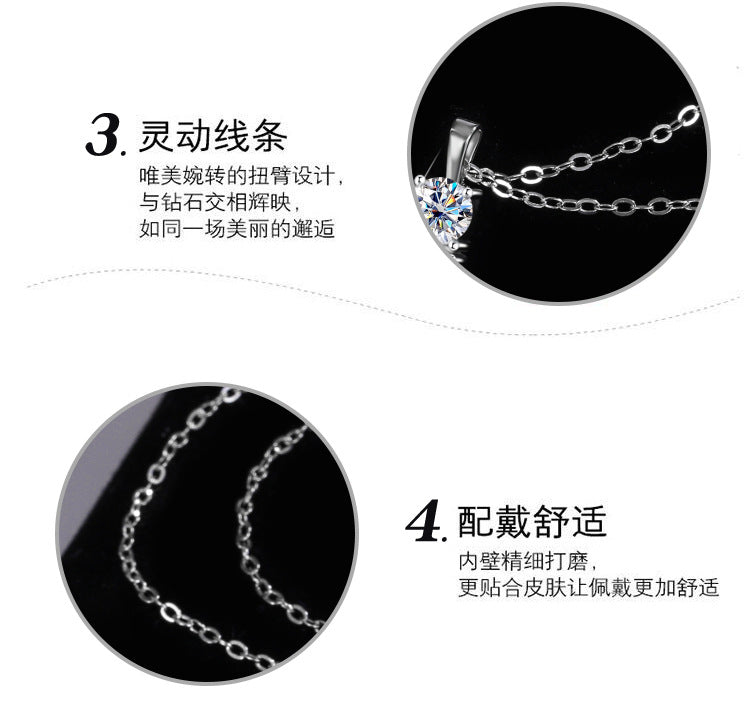 S925Silver D Moissanite Full Diamond Necklace for Women, Light Luxury Simple Korean Style Collarbone Chain1.5Cz diamond wholesale