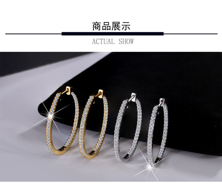 Cross-border European and American Style Large Hoop Earrings S925Sterling Silver Earrings Women's Fashion High-end Moissanite Earrings Factory Wholesale