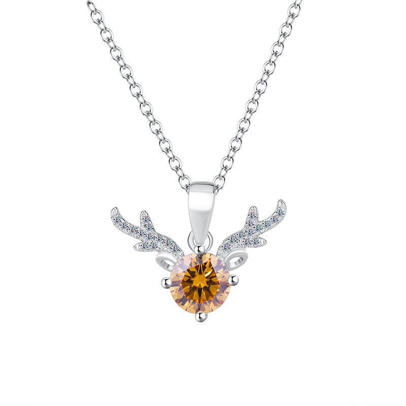Cross-border Factory Wholesale S925Sterling Silver Moissanite Necklace with Deer Antler Pendant Fashionable High-end Versatile