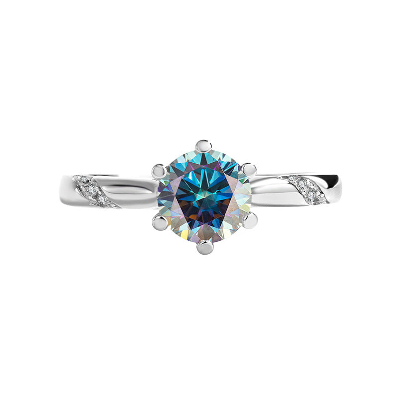 S925Moissanite Ring Psychic Six-Claw Wedding Proposal Pure Silver Ring Moissanite Open Female Direct Manufacturer Sale