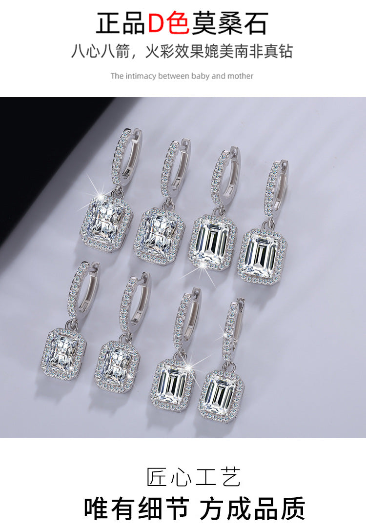 Cross-Border S925Sterling Silver Moissanite Earrings Radiant Cut Ear Jewelry Luxurious Inlaid High-end Earrings Moissanite Studs Wholesale