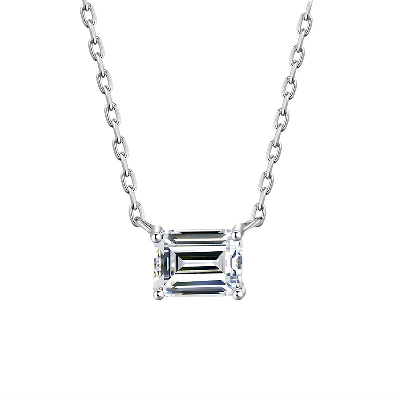 S925Sterling Silver Moissanite Radiant Cut Necklace Irregular Diamond Pendant Sugar Cube Emerald Cut Collarbone Chain Factory Wholesale