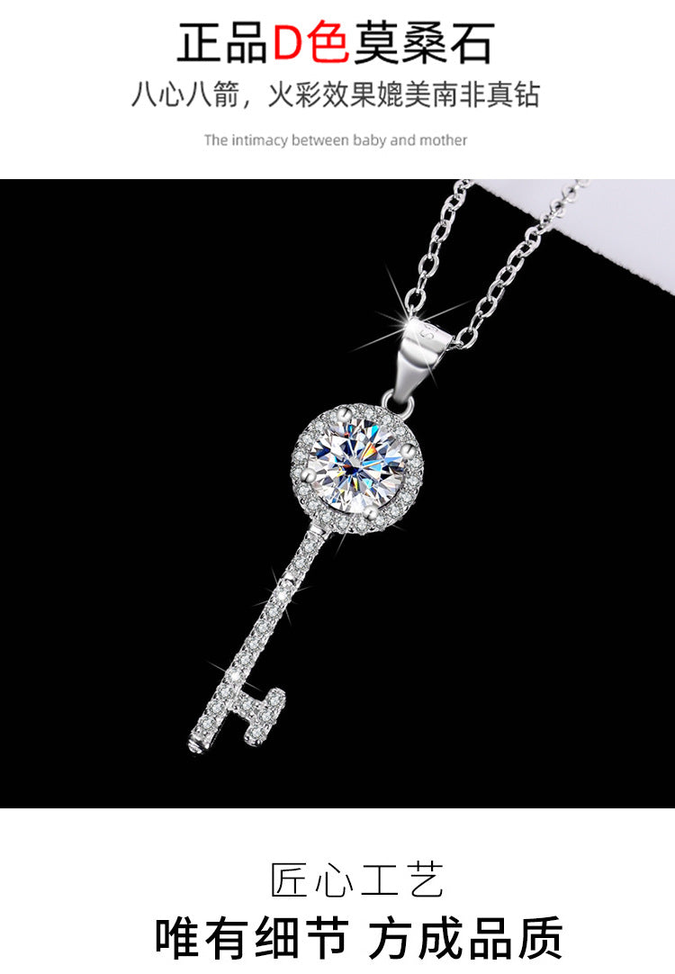 s925Sterling Silver Key Necklace Silver Pendant Moissanite Women's Classic Fashion Collarbone Chain In Stock Wholesale Jewelry