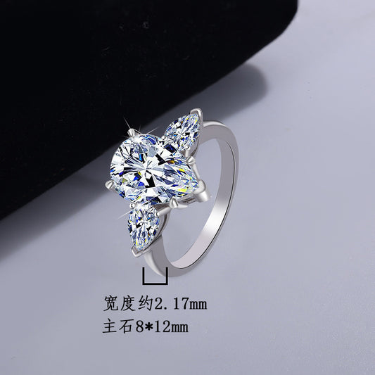 Best seller in europe and america S925Silver Moissanite Water Drop Pear-Shaped Ring with Luxurious Irregular Cut Diamonds 4Wholesale Women's Carat Rings