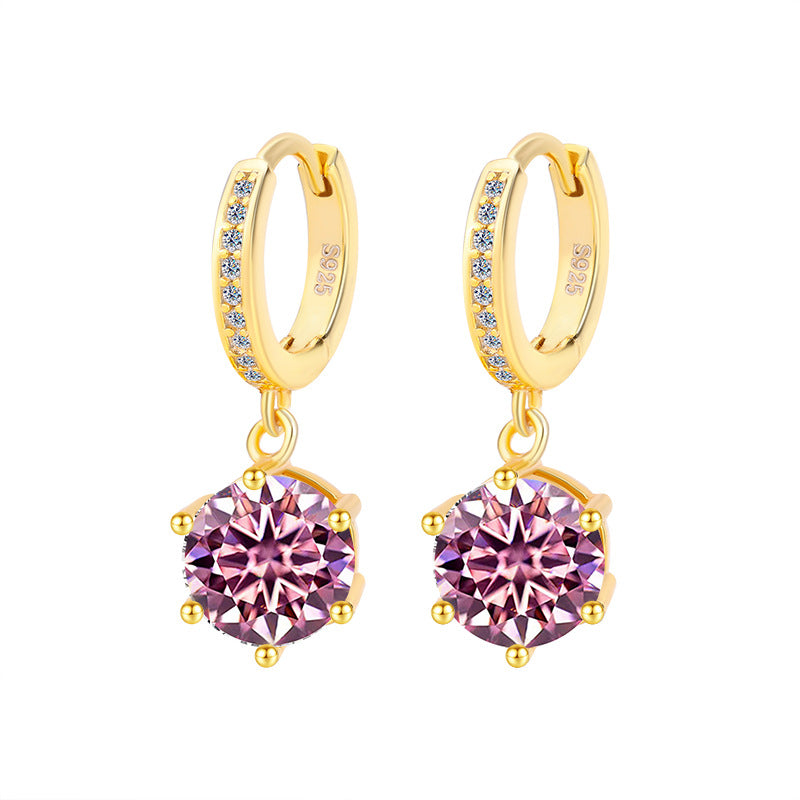 Exclusively for Europe and America S925Silver Classic Six-Prong Moissanite Earrings Moissanite Diamond Earrings for Women Versatile High-End Ear Clips Wholesale