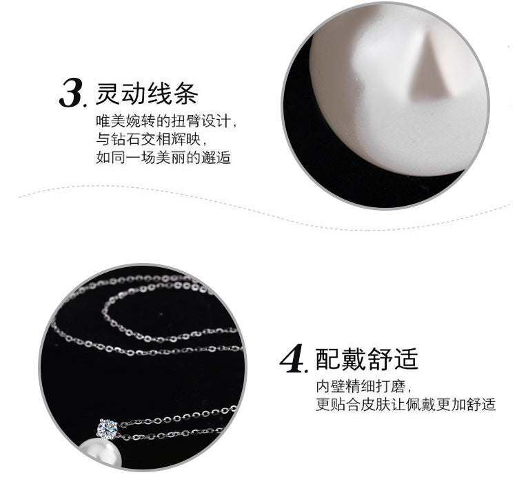 Exclusive for cross-border S925Pure Silver Classic Light Luxury Pearl Necklace Internet Celebrity Sweater Collarbone Chain Valentine's Day Qixi Festival Gift