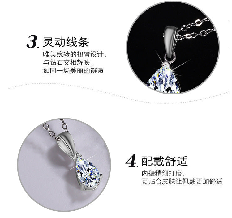 Cross-border hot selling S925Pure Silver Moissanite Pendant Water Drop Necklace for Women Simple Irregular Collarbone Chain Factory Wholesale