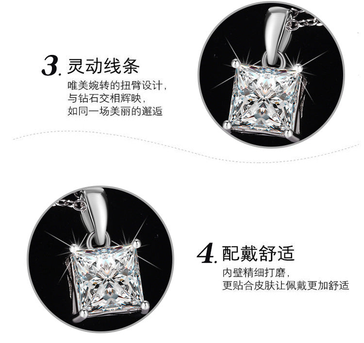 Cross-Border S925Sterling Silver Moissanite Necklace Irregular Diamond Princess Cut Pendant Women's Fashion Collarbone Chain Factory Wholesale