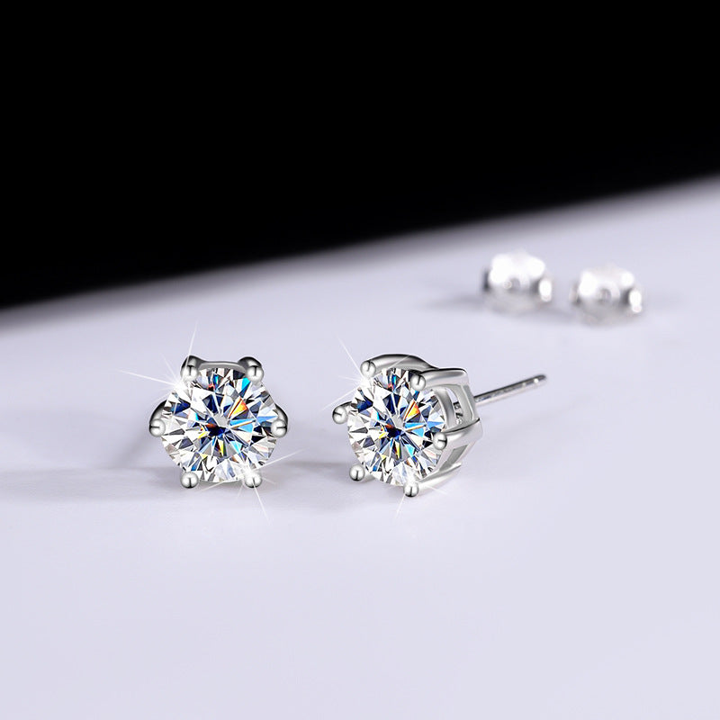 S925Sterling Silver Moissanite Classic Six-Prong Three-Piece Set Women's Ring Necklace Women's Earrings TikTok Live Factory Wholesale