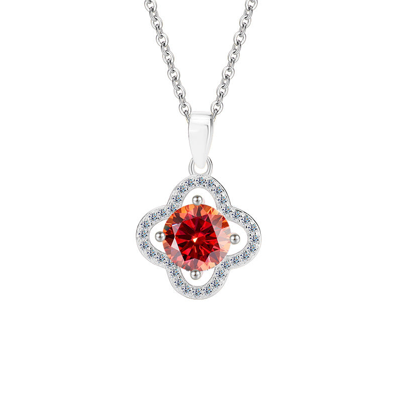 S925Pure Silver Moissanite Flower Necklace Four-Leaf Clover Pendant Light Luxury High-End Moissanite Collarbone Chain Factory Wholesale
