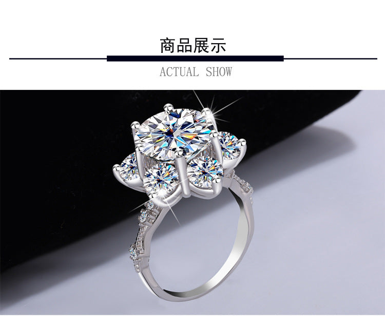 A4   S925Sterling Silver Ring Moissanite5Carat Crown Women's Ring Super Sparkling Pigeon Egg Wedding Ring Wholesale