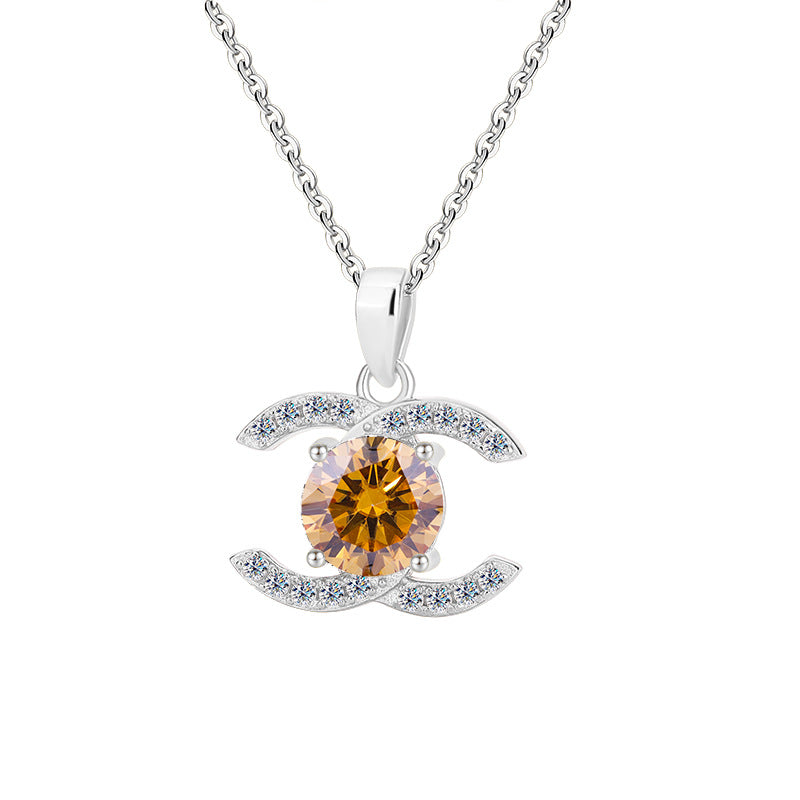 Europe and america cross border S925Pure Silver Moissanite Double C Pendant Chanel Style Elegant Versatile Full Diamond Necklace Factory Wholesale