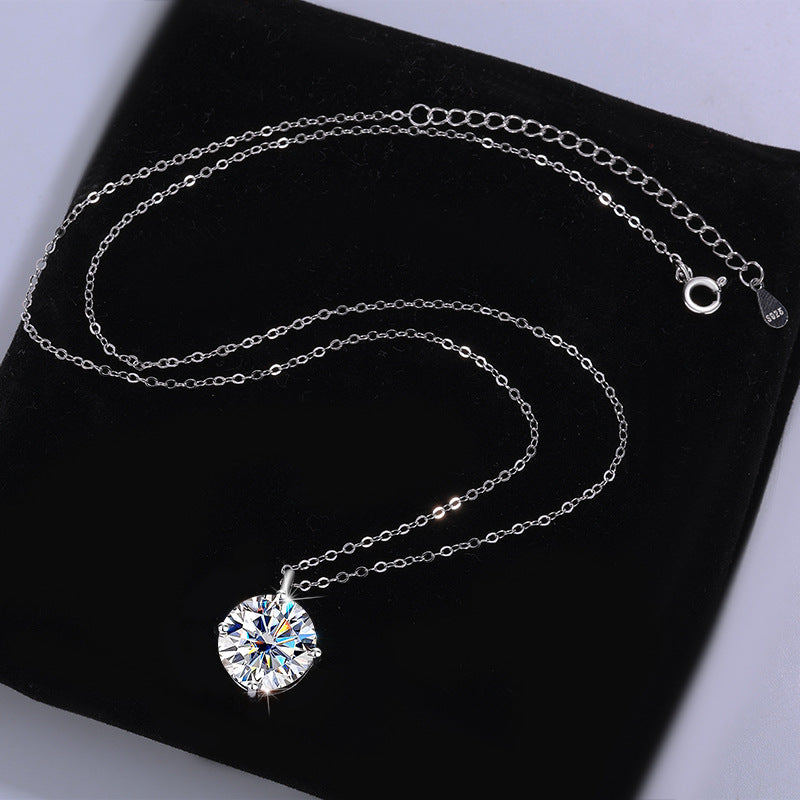S925Sterling Silver Classic Four-Claw Moissanite Pendant Necklace for Women Fashion High-End Collarbone Chain Jewelry Wholesale