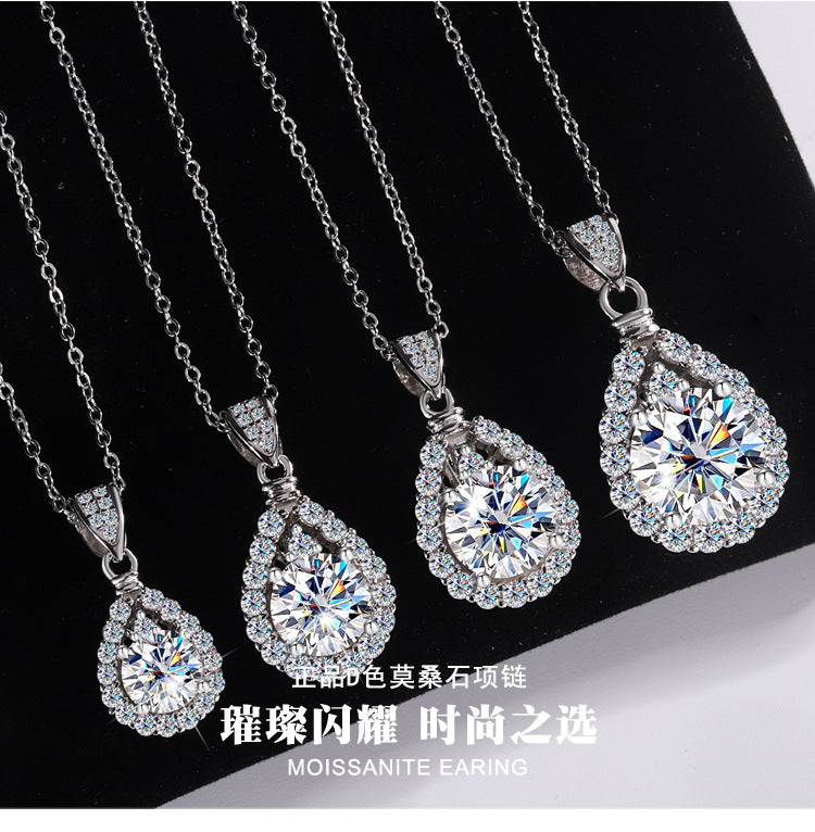 Cross-border hot selling S925Sterling Silver Moissanite Necklace for Women Water Drop Pendant High-end Fashion Versatile Necklace Wholesale