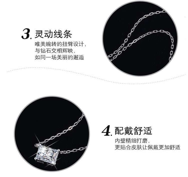 S925Sterling Silver Moissanite Radiant Cut Necklace Irregular Diamond Pendant Sugar Cube Emerald Cut Collarbone Chain Factory Wholesale