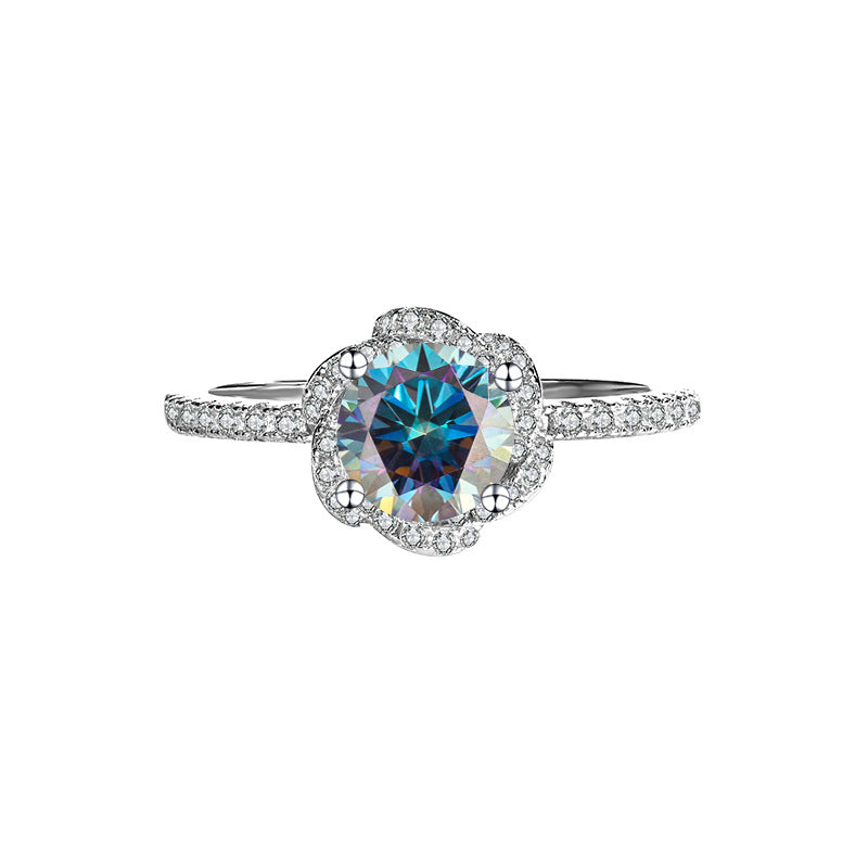 Sterling Silver S925【Bloom】Rose Flower Moissanite Diamond Ring Female Hand Holding Flower Real Diamond Ring Wedding Proposal Girlfriend