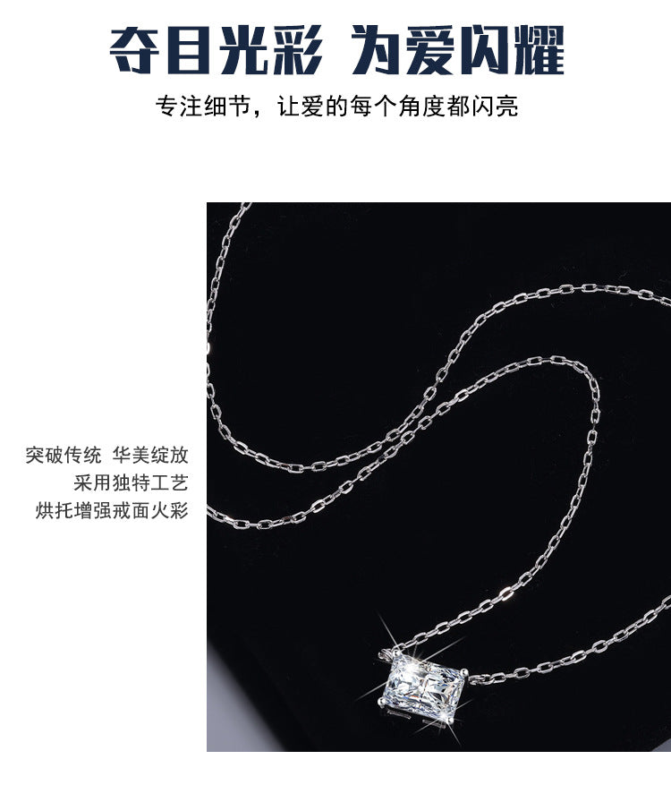 Cross-Border Delivery S925Silver Necklace Moissanite Irregular Diamond Pendant Sugar Cube Cut High-end Collarbone Chain In Stock Wholesale
