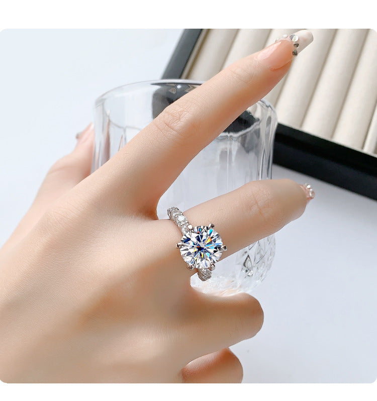 S925Silver Luxury Inlaid Moissanite White Moonlight Ring Light Luxury Exquisite Fashion High-end Goddess Style Women's Ring Factory Wholesale