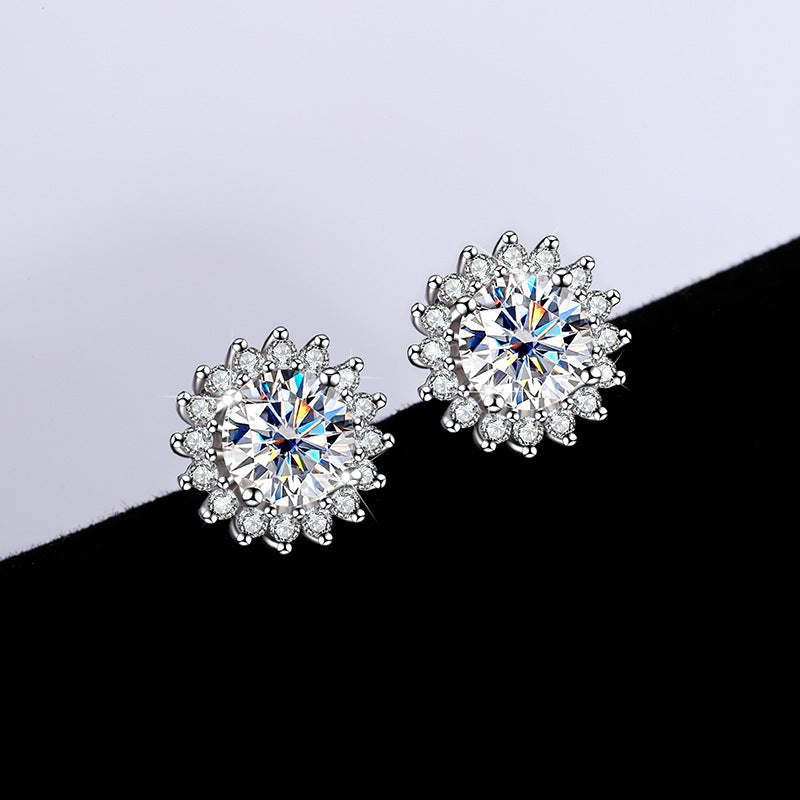 One piece dropshipping S925Pure Stone Sunflower Earrings Unisex Hip Hop Ear Jewelry High-end Jewelry Feel TikTok Wholesale