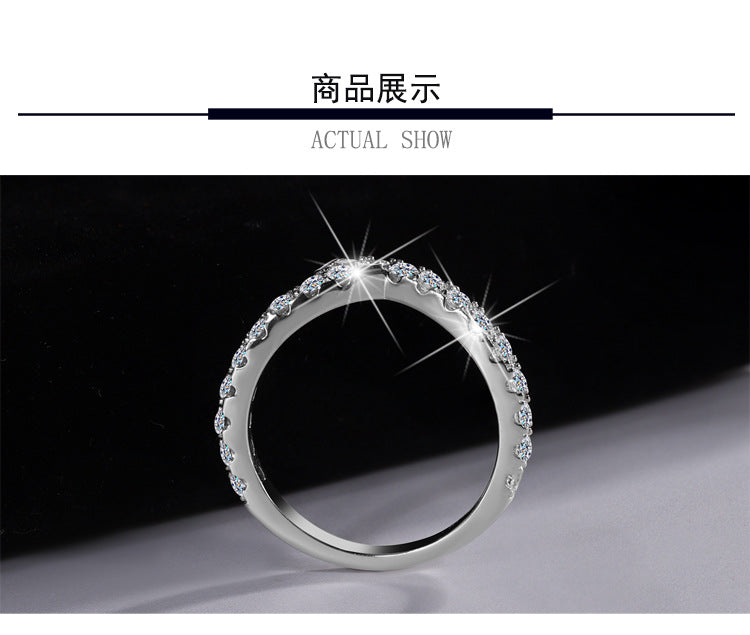 Cross-Border S925Sterling Silver Ring for Women Asymmetric Cross Row Diamond Style High-end Simple Stacking Ring Wholesale
