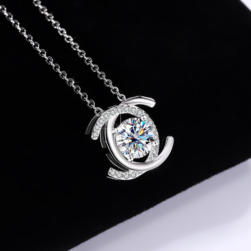 S925Sterling Silver Double C Xiaoxiangjia Necklace Moissanite Diamond Pendant Single Diamond Simple Luxury Versatile Collarbone Chain Wholesale
