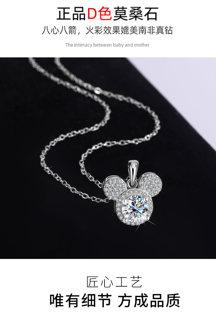 s925Sterling Silver Mickey Pendant1Clamoissanite Necklace for Women Fashionable Diamond Ring Luxury Round Pendant for Women