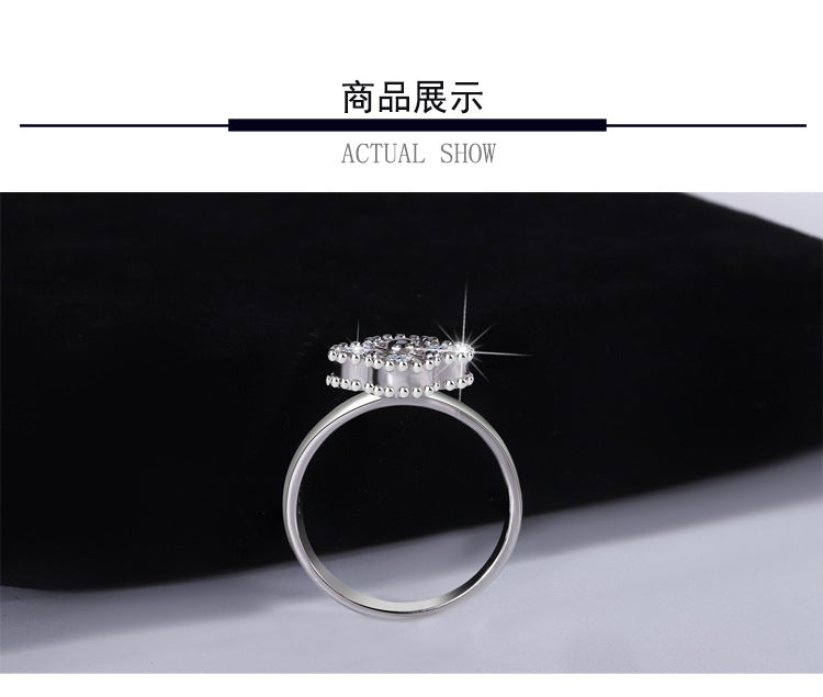 Exclusively for Europe and America S925Sterling Silver Moissanite Four-Leaf Clover Ring Full Diamond Moissanite High-End Women's Ring Factory Wholesale
