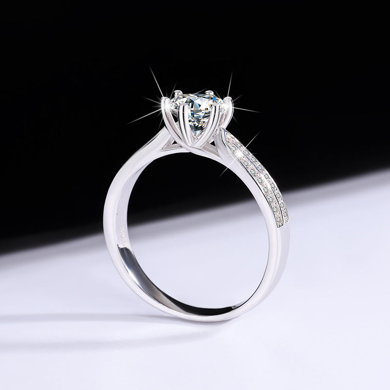S925Silver Moissanite Starlight Queen Ring Wedding Proposal Pure Silver Ring Six-Prong Diamond Female Factory Brilliant