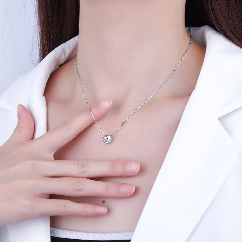 S925Pure Silver Bubble Necklace Moissanite Diamond One Carat Pendant Single Diamond Simple Luxury Versatile Collarbone Chain Wholesale