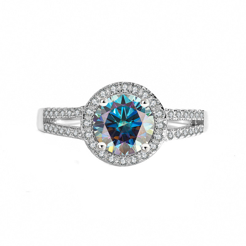 S925Sterling Silver Moissanite Round Bag Ring for Women, One Carat Fashion Classic Ring, Live Streaming Source