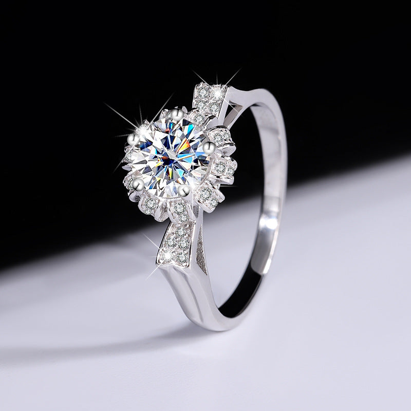 Sterling Silver Moissanite Cat Ear Flower Holding Couple Rings Pair Rings Real Diamond Diamond Ring Proposal Wedding Birthday Gift