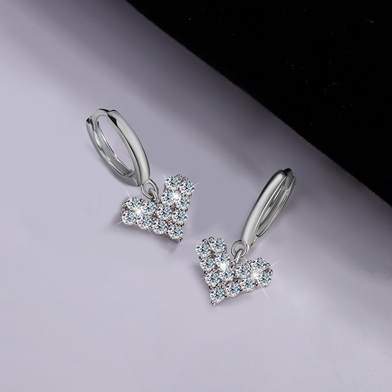 Exclusive for cross-border S925Silver Moissanite Heart Earrings Light Luxury Versatile High-end Moissanite Women's Factory Wholesale