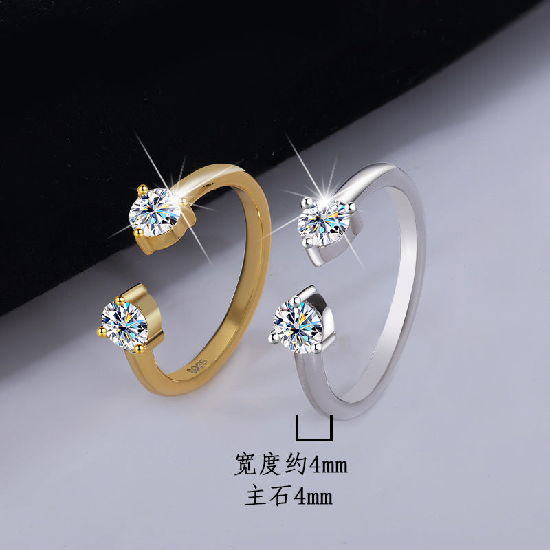 Cross-border hot selling S925Sterling Silver Couple Companion Rings Moissanite Diamond Set Rings Stackable Women's Rings Factory Wholesale