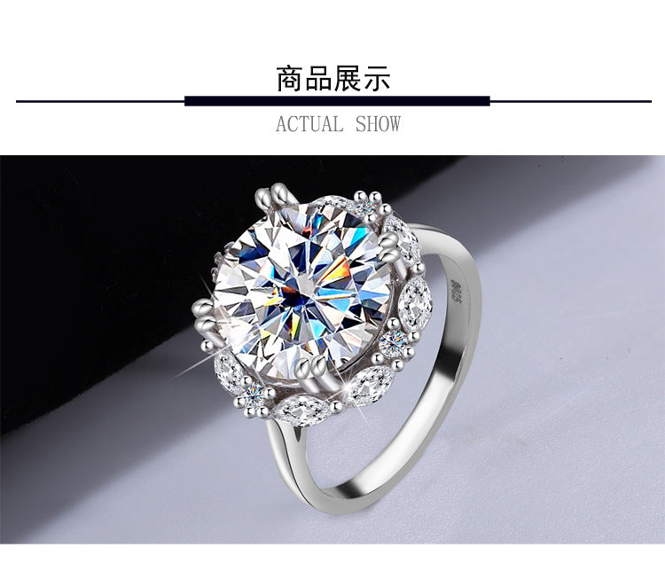Cross-Border925Women's Sterling Silver Ring5Carat Luxury Beloved Moissanite Ultra Sparkling Ring Fashion High-end Factory Wholesale