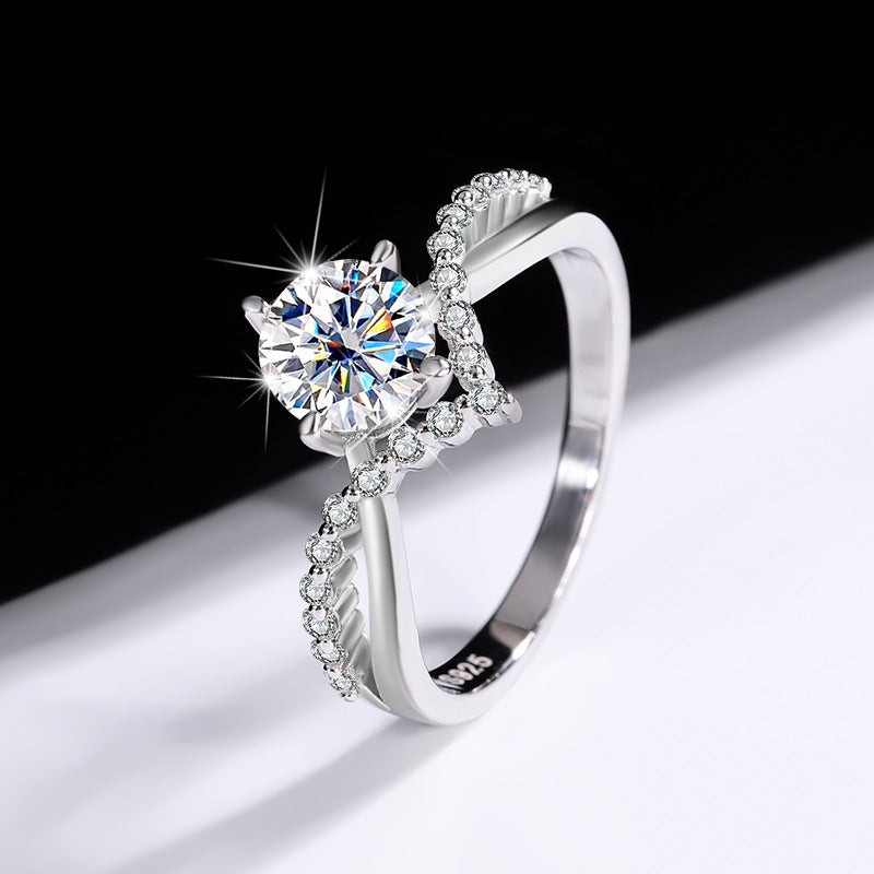 S925Sterling Silver Moissanite Ring for Women, Crown of Love Diamond Ring, Simulated Diamond Engagement Wedding Ring Wholesale