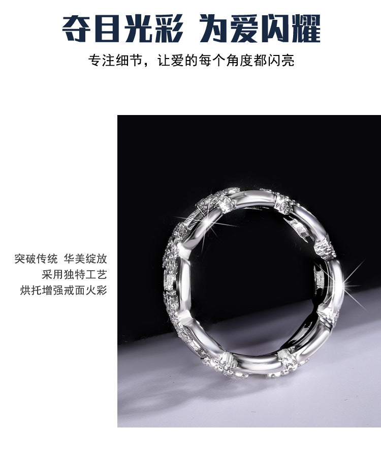 Cross-Border Europe and America s925Sterling Silver Moissanite Ring for Women, Diamond-Studded Index Finger Ring, Elegant Internet Celebrity Style ins Wholesale Silver Rings