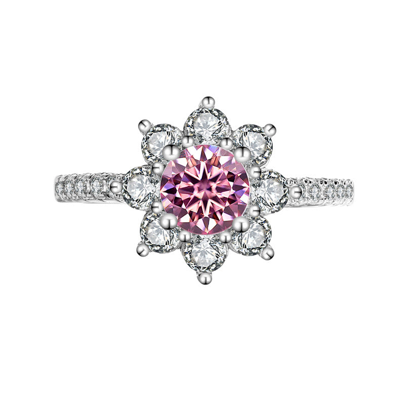 Sterling Silver925Moissanite Ring for Women Silver Ring Flower Diamond Ring TikTok Live Genuine Diamond Source Dropshipping