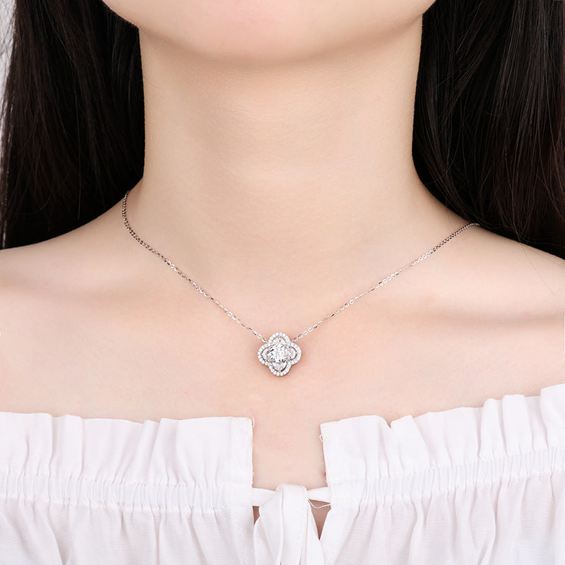 Cross-Border New Products S925Sterling Silver Moissanite Lucky Clover Necklace for Women Moissanite Full Diamond Collarbone Chain Factory Wholesale