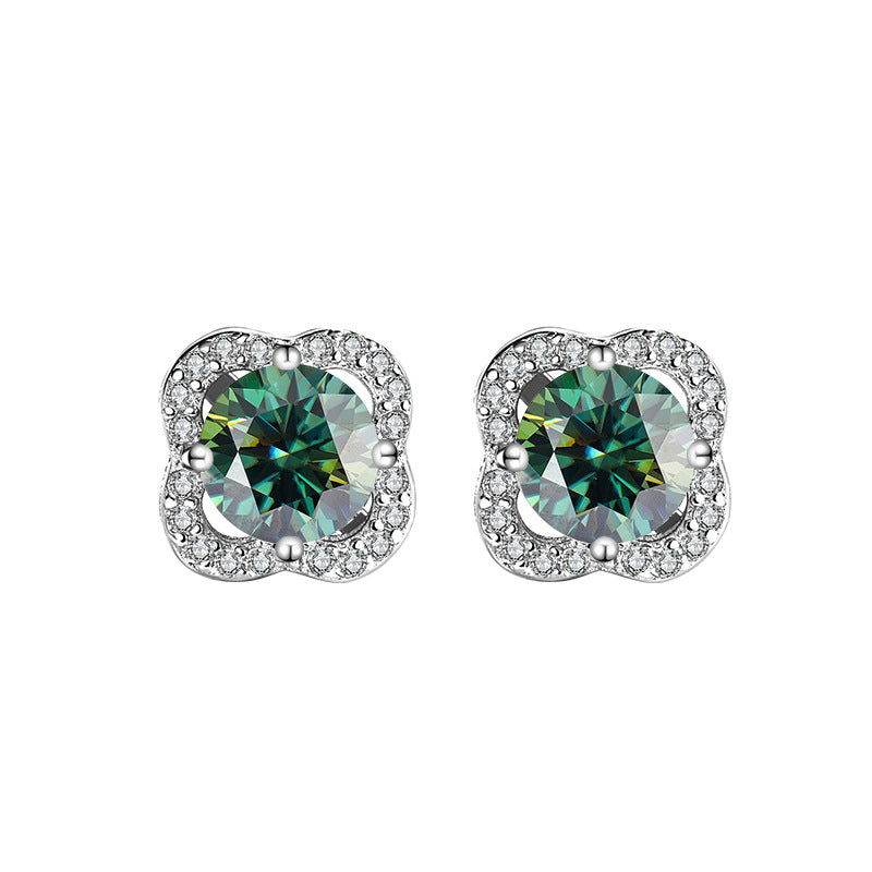S925Pure Silver Moissanite Four-Leaf Clover Original High-End Earrings Cluster Full Diamond Elegant Simple Women's Earrings Wholesale