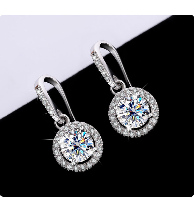 Cross-Border S925Silver Moissanite Luxury Round Stone Silver Ear Hook Source Factory Accessories Jewelry Wholesale Live Handmade