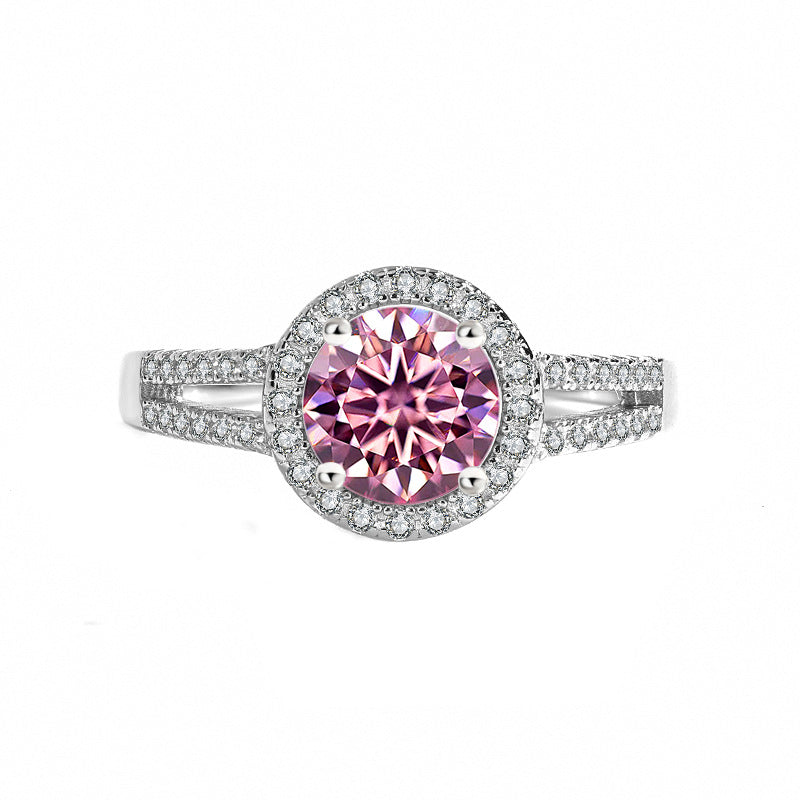 S925Sterling Silver Moissanite Round Bag Ring for Women, One Carat Fashion Classic Ring, Live Streaming Source
