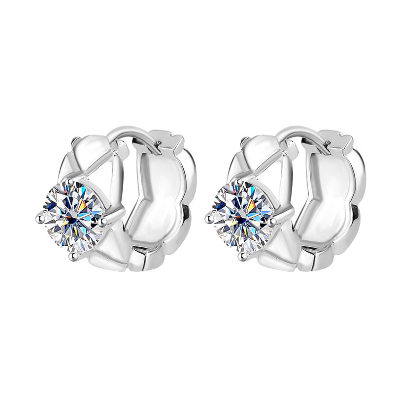 S925Sterling Silver Moissanite Diamond Pattern Small Chanel Style Earrings Fashion High-end Moissanite Diamond Jewelry Four-prong Stud Earrings Wholesale