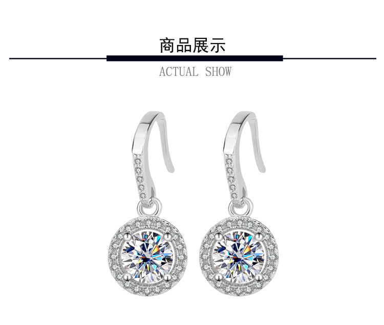 Cross-Border S925Silver Moissanite Luxury Round Stone Silver Ear Hook Source Factory Accessories Jewelry Wholesale Live Handmade